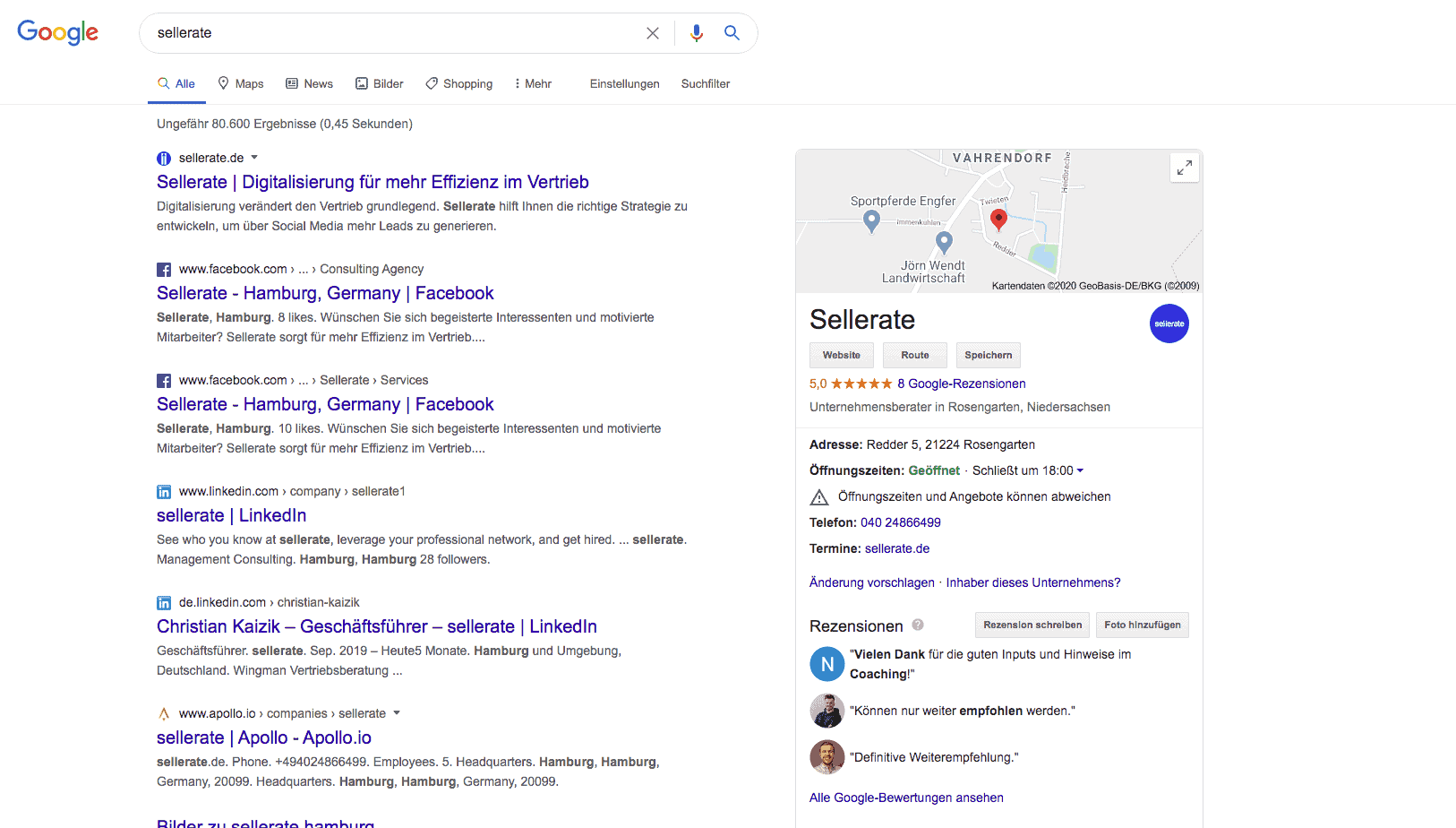 Google My Business Darstellung in der Google Suche