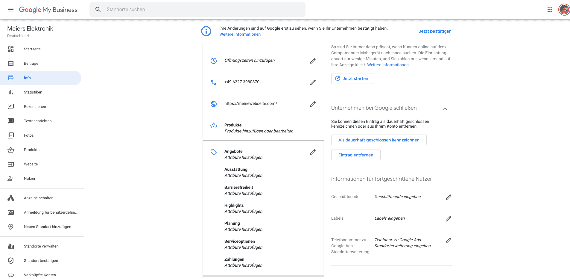 Google My Business Informationen ausfüllen