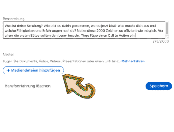 LinkedIn-Profil Beschreibung und Medien hochladen